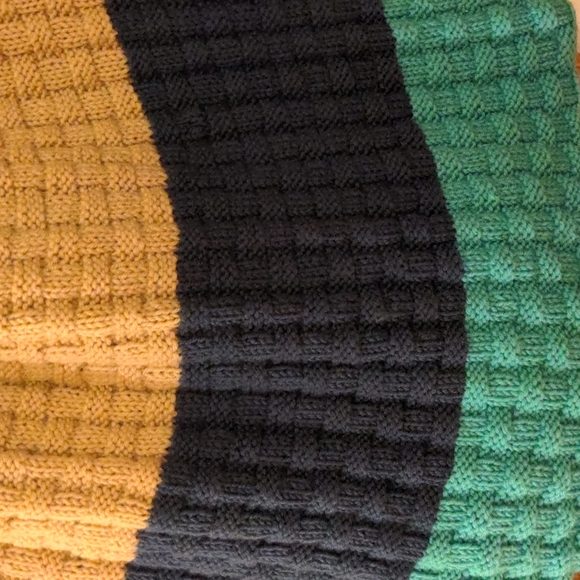 NEW! Hand Knit Color Block Turtleneck Poncho In Basket Weave Pattern Blue Aqua - Picture 8 of 8